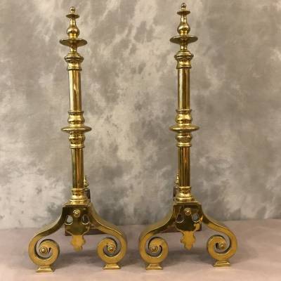 Beautiful chenets Bordelais in vintage brass 19th century