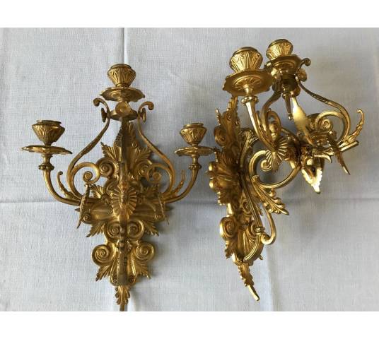 Pair d' appliques en bronze gilt de style NéoGothic d' époque 19 ème