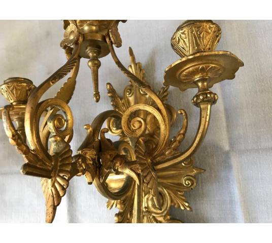 Pair d' appliques en bronze gilt de style NéoGothic d' époque 19 ème