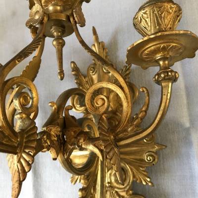 Pair d' appliques en bronze gilt de style NéoGothic d' époque 19 ème