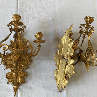 Pair d' appliques en bronze gilt de style NéoGothic d' époque 19 ème