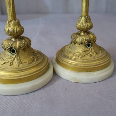 Small bougeoirs in gilded bronze Louis XVI Napoleon III 19 th