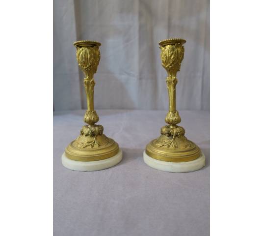 Small bougeoirs in gilded bronze Louis XVI Napoleon III 19 th