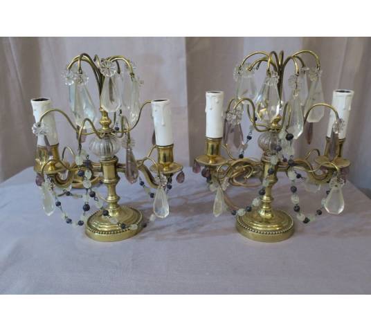 Pair of brass and vintage crystals 19 th
