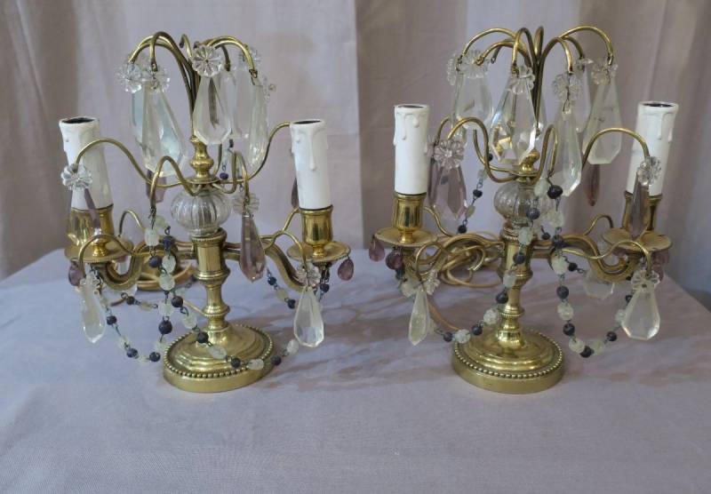 Pair of brass and vintage crystals 19 th