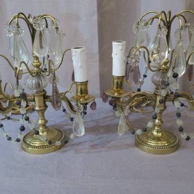 Pair of brass and vintage crystals 19 th