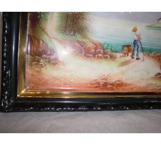 Pair of paintings in period porcelain 19th landscape decoration