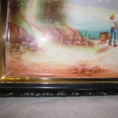 Pair of paintings in period porcelain 19th landscape decoration