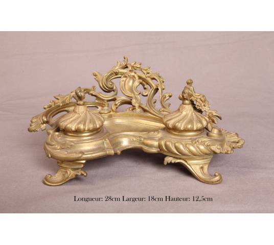 Beautiful gilded bronze encrier at the end 19 th Louis XV Napoleon III