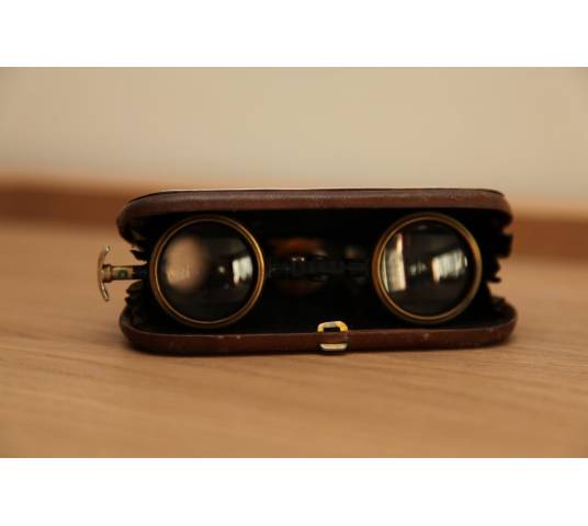 Pair of leather, silver and vintage binoculars Art Nouveau