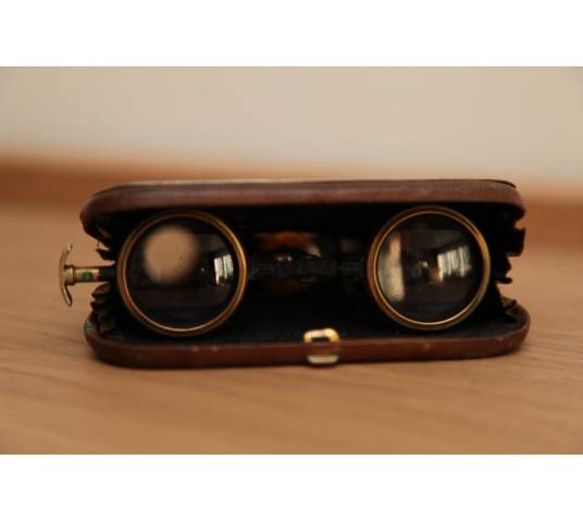 Pair of leather, silver and vintage binoculars Art Nouveau