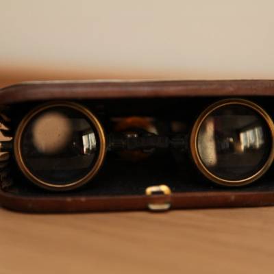 Pair of leather, silver and vintage binoculars Art Nouveau