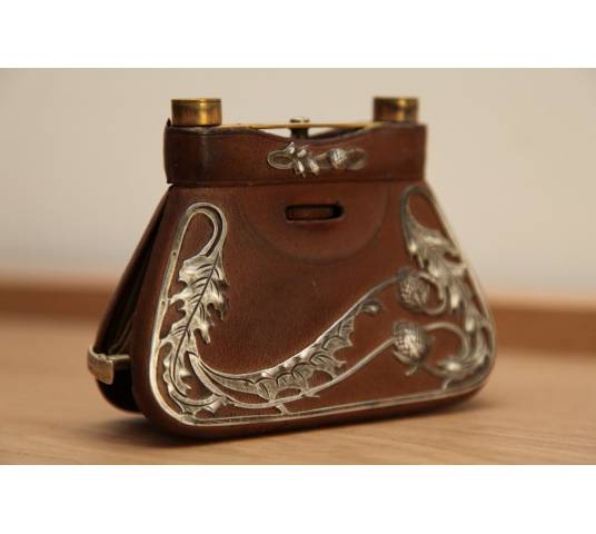 Pair of leather, silver and vintage binoculars Art Nouveau