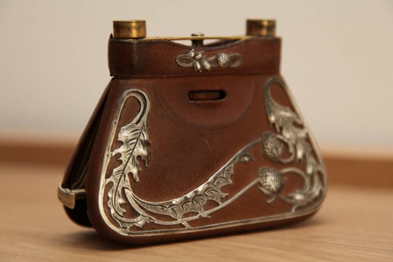 Pair of leather, silver and vintage binoculars Art Nouveau