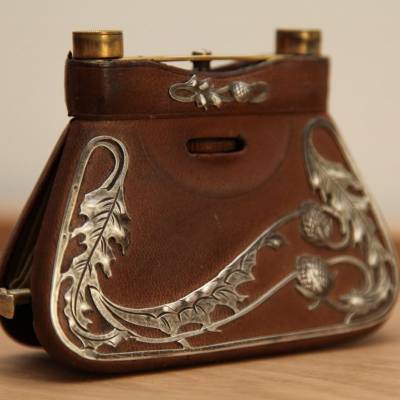 Pair of leather, silver and vintage binoculars Art Nouveau