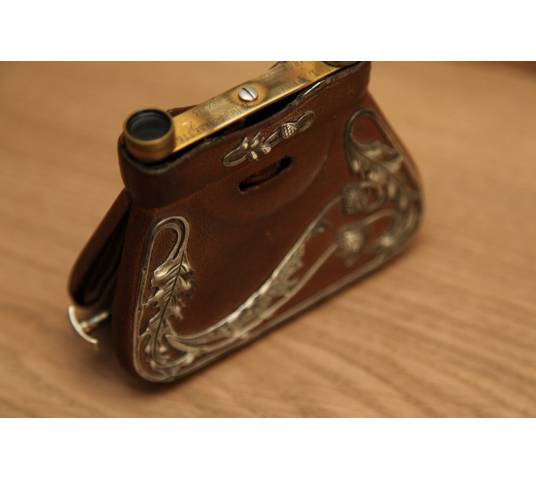 Pair of leather, silver and vintage binoculars Art Nouveau