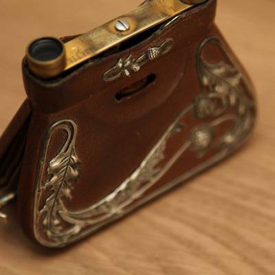 Pair of leather, silver and vintage binoculars Art Nouveau