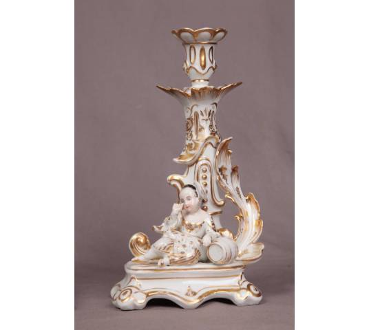 Belle paire de bougeoir en porcelaine de Vieux Paris d'époque 19 ème