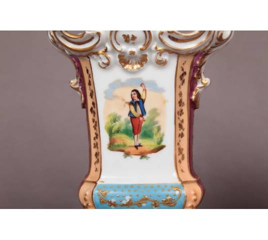 Ravant pair of porcelain vases from Old Paris of epoch 19 th