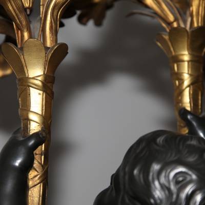 Magnificent pair of gilded bronze doors in golden bronze and bronze patina 19 th