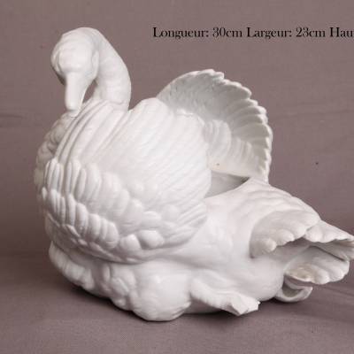 Beau cygne en porcelaine blanche du biscuit  d'époque 19 ème