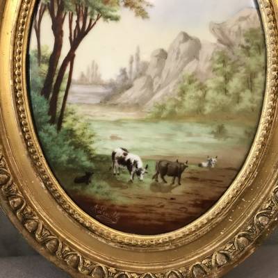 Paire de tableaux médaillon en porcelaine d'époque 19 ème