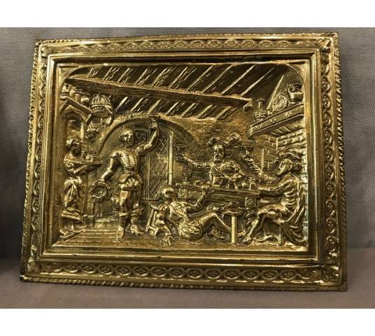 Paire de plaques décoratives en laiton poli d'époque 19 ème