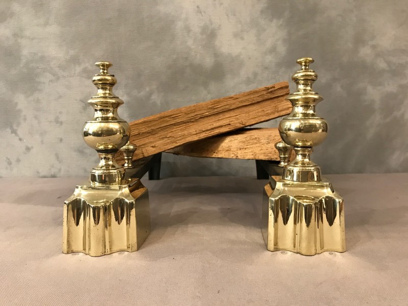Pair of brass andirons. 19th Louis Philippe Restauration period.