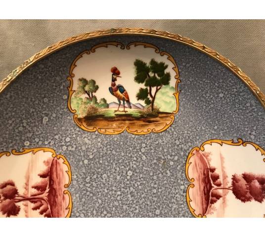 Coupe assiette en porcelaine avec monture en laiton d'époque 19 ème