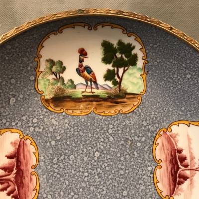 Coupe assiette en porcelaine avec monture en laiton d'époque 19 ème