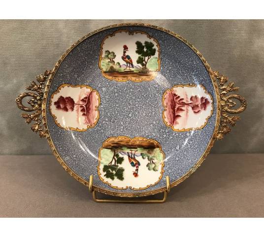 Cut plate in porcelain with vintage brass mount 19 th