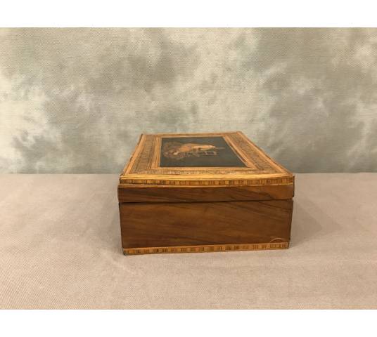 Small box box in marquetry and walnut of epoch 19 th