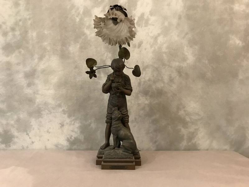 Lampe ancienne en régule vers 1900 ( signé ROUSSEAU)