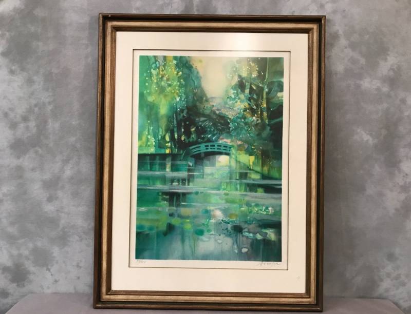 Lithographie Originale de Camille Hilaire au bord de l'eau.