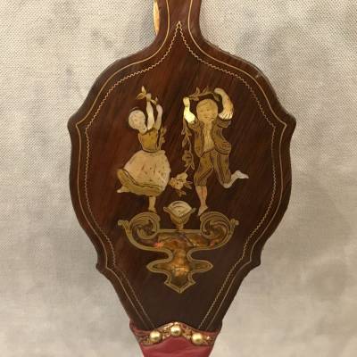 Soufflet de cheminée ancien marqueterie d'époque 19 ème