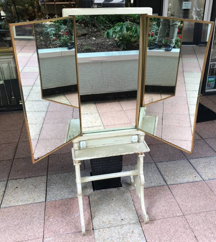 Triptych Mirror on feet and wooden structure painted around 1900