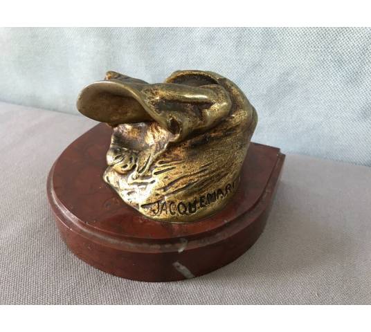 Bronze dog head on pedestal in period marble 19 th