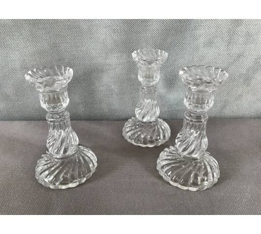 Three small glass stoppers in a hurry around 1900