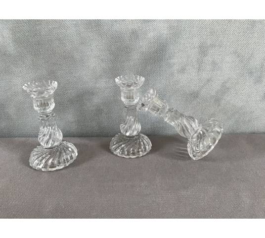 Three small glass stoppers in a hurry around 1900