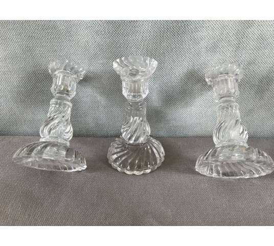 Three small glass stoppers in a hurry around 1900