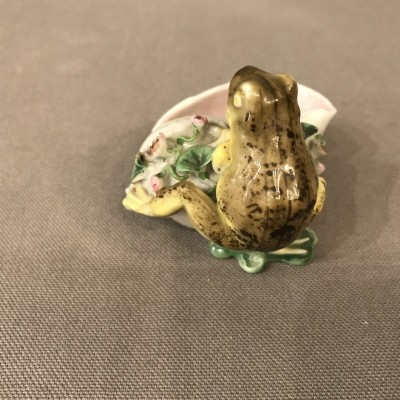 Small frog on a period porcelain shell 19ème