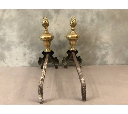 Pair of vintage Louis XIV times in bronze and polished brass