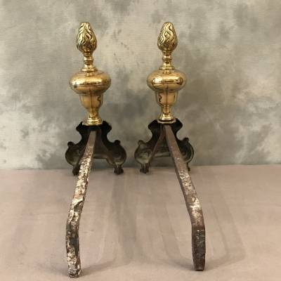 Pair of vintage Louis XIV times in bronze and polished brass