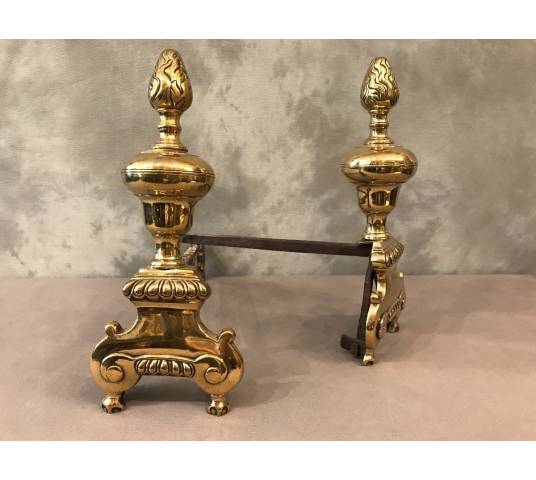 Pair of vintage Louis XIV times in bronze and polished brass