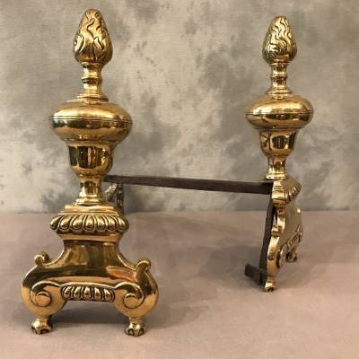 Pair of vintage Louis XIV times in bronze and polished brass