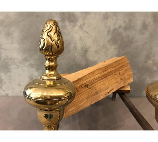 Pair of vintage Louis XIV times in bronze and polished brass