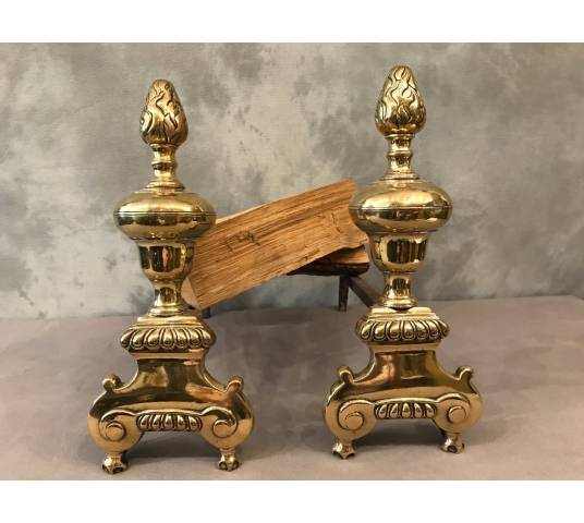 Pair of vintage Louis XIV times in bronze and polished brass