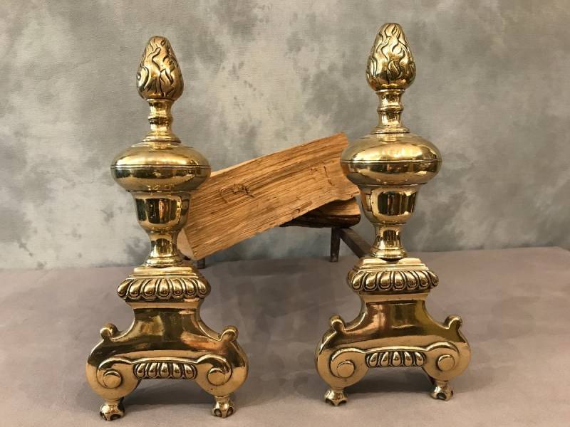 Pair of vintage Louis XIV times in bronze and polished brass