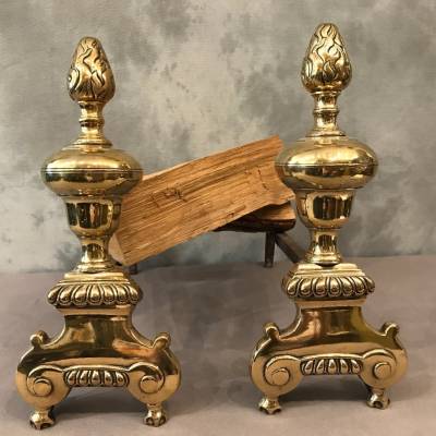 Pair of vintage Louis XIV times in bronze and polished brass