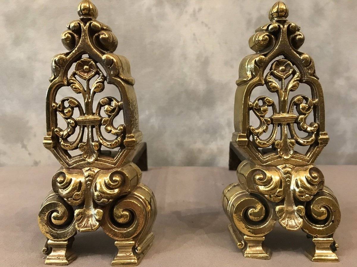 Paire De Chenets En Bronze Doré - XIXème Siècle - Dimensions 32x31x15 Cm